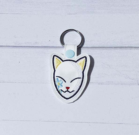 Floral Kitsune Mask Key Fob