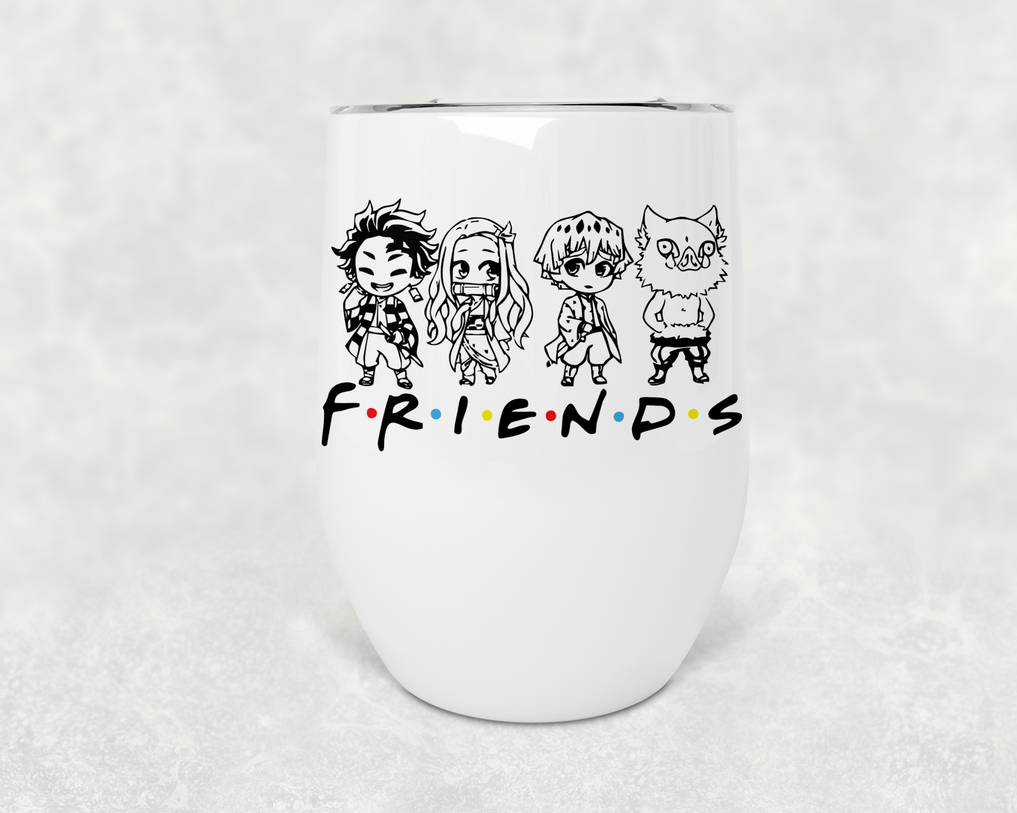 Demon Fighting Friends Wine Tumbler Mockup