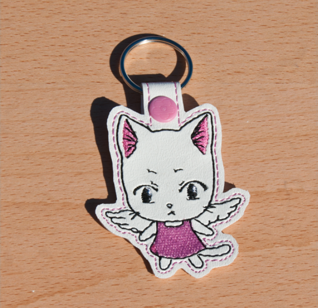 White Flying Cat Key Fob