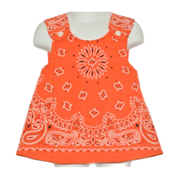 Reversible Baby Pinafore Dress- orange bandana