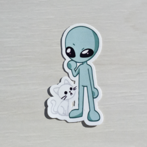 Confused Alien with Cat Sticker