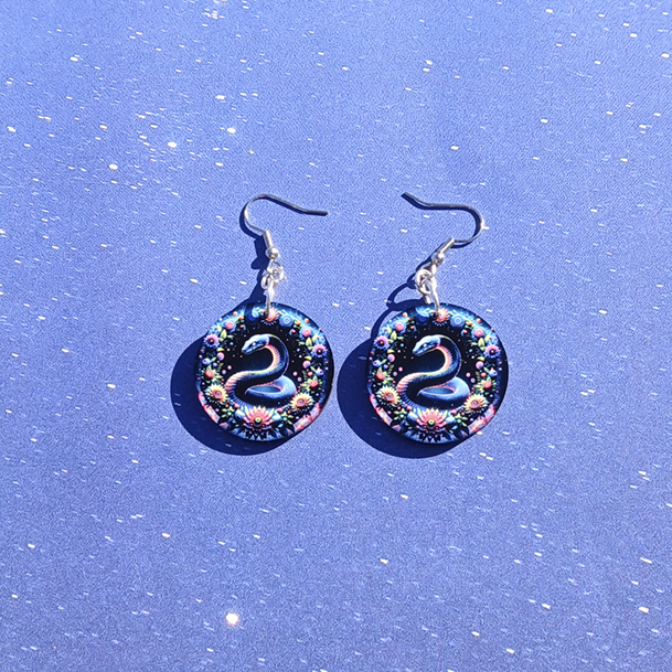 Cosmic Floral Snake Earrings