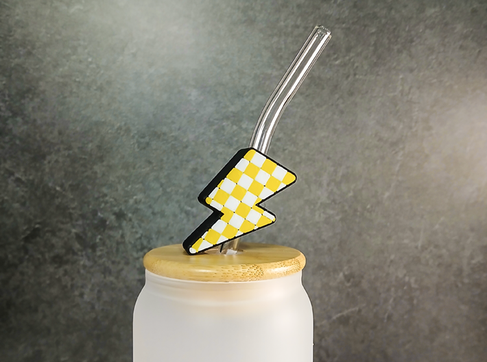 Checkered Lightning Bolt Straw Topper