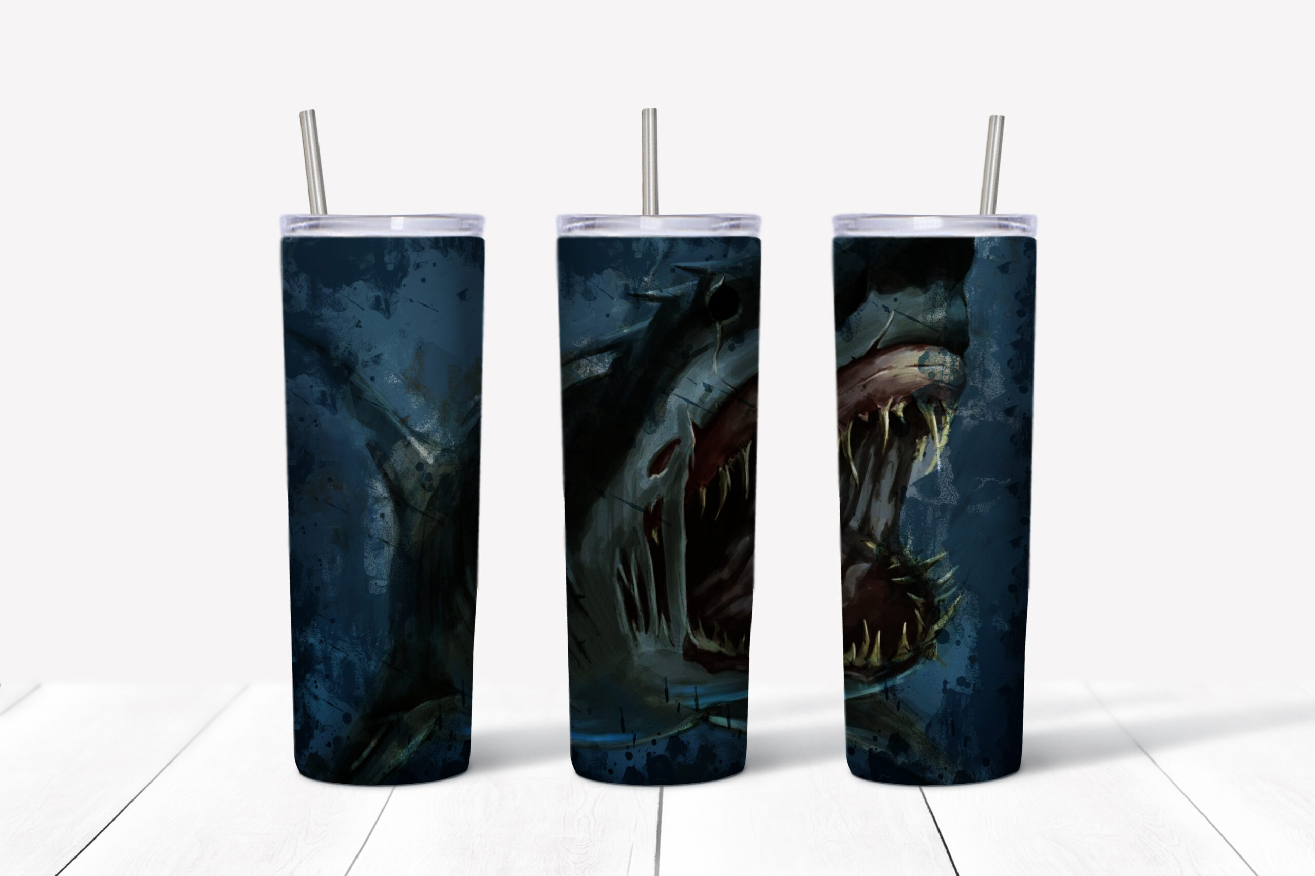 Dark Watercolor Shark Tumbler Mockup
