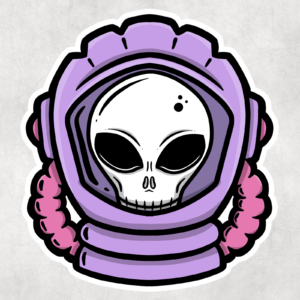 Alien Astronaut Skull Sticker Mockup