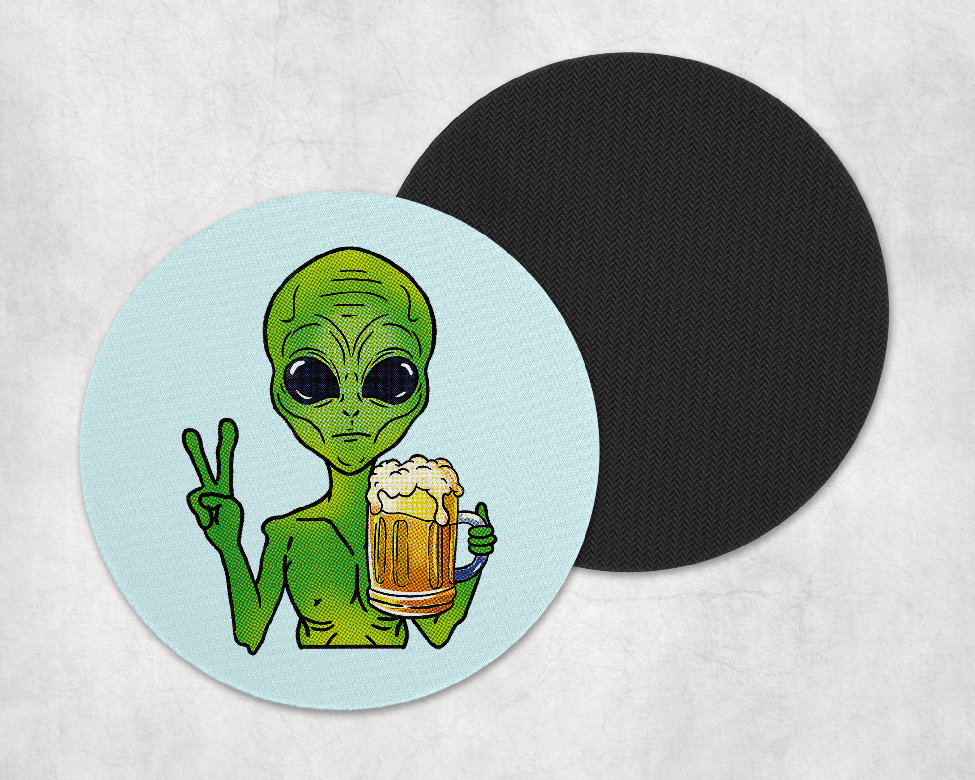 Alien With A Beer Coasters Mockup