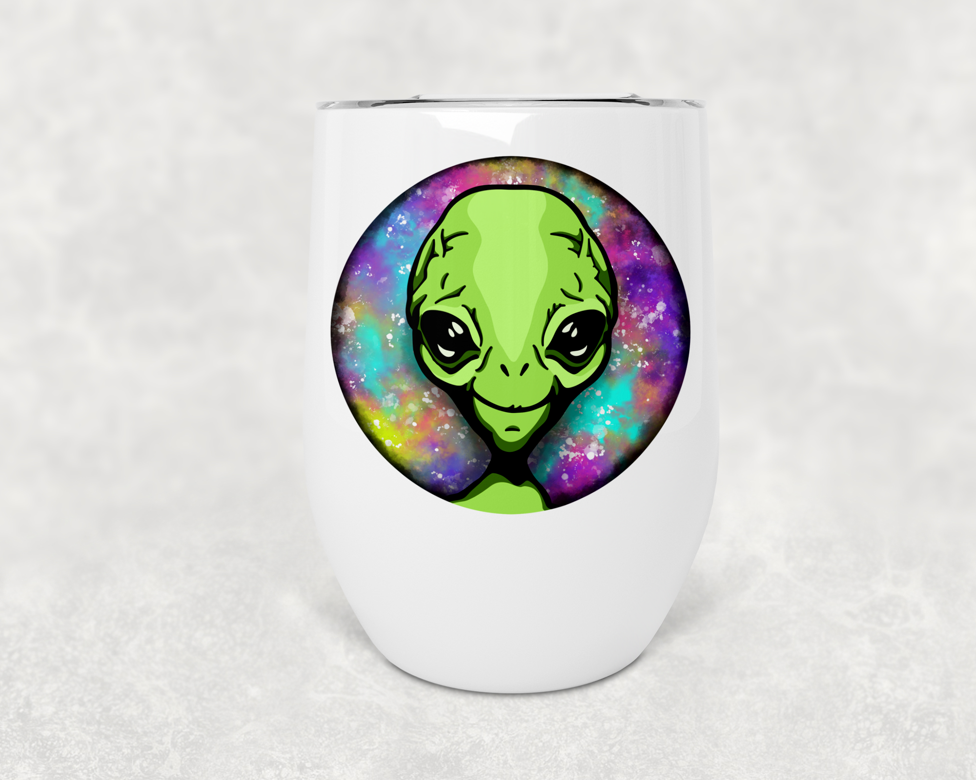 Colorful Alien Face Wine Tumbler Mockup