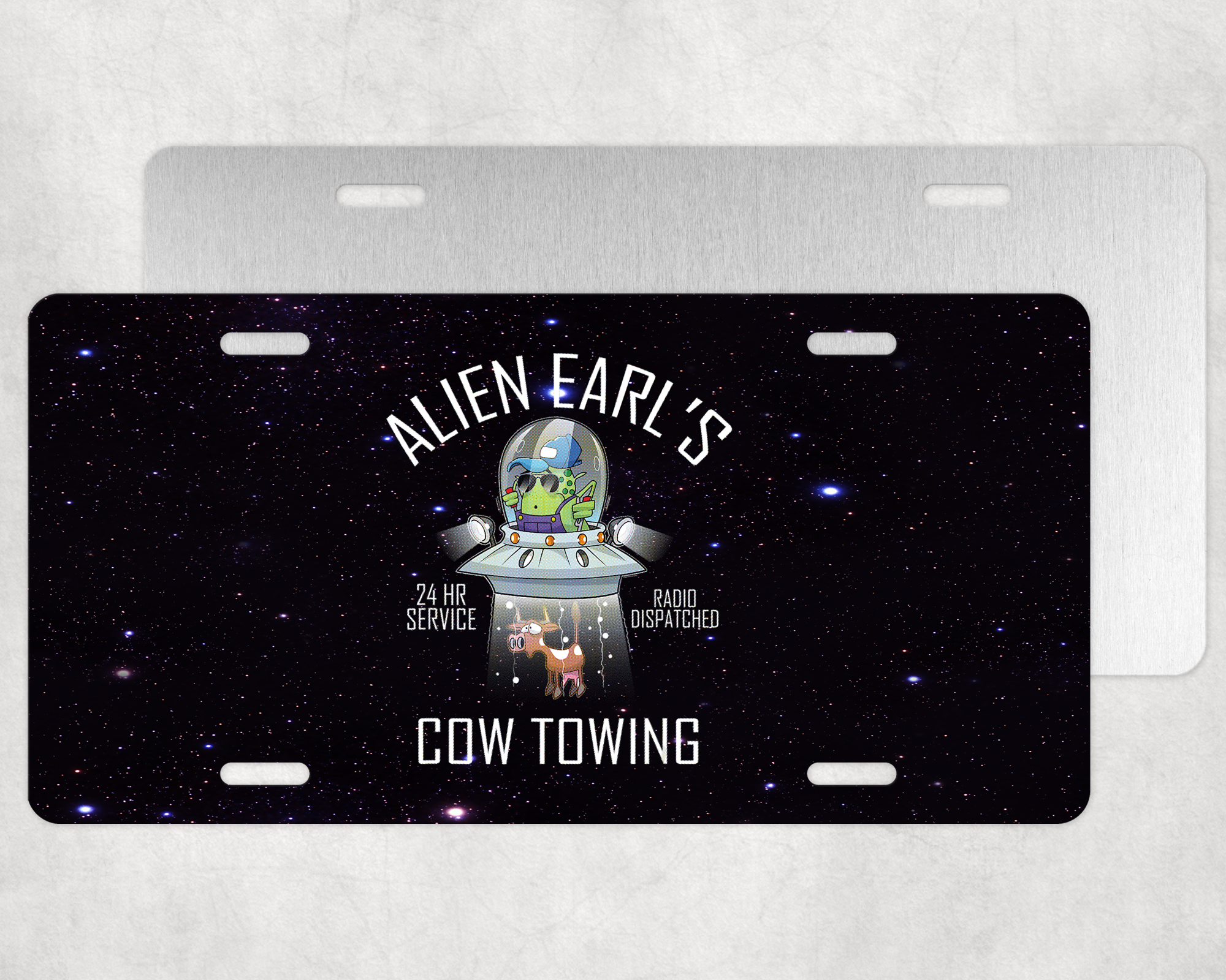Alien Earl's Cow Towing License Plate Mockup