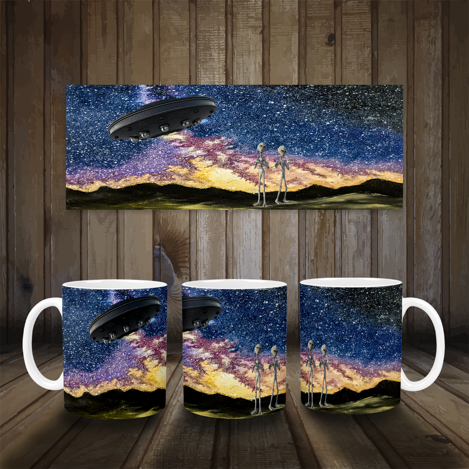 Watercolor Alien Landing Mug Mockup