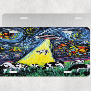 Alien Abduction Van Gogh Style License Plate Mockup