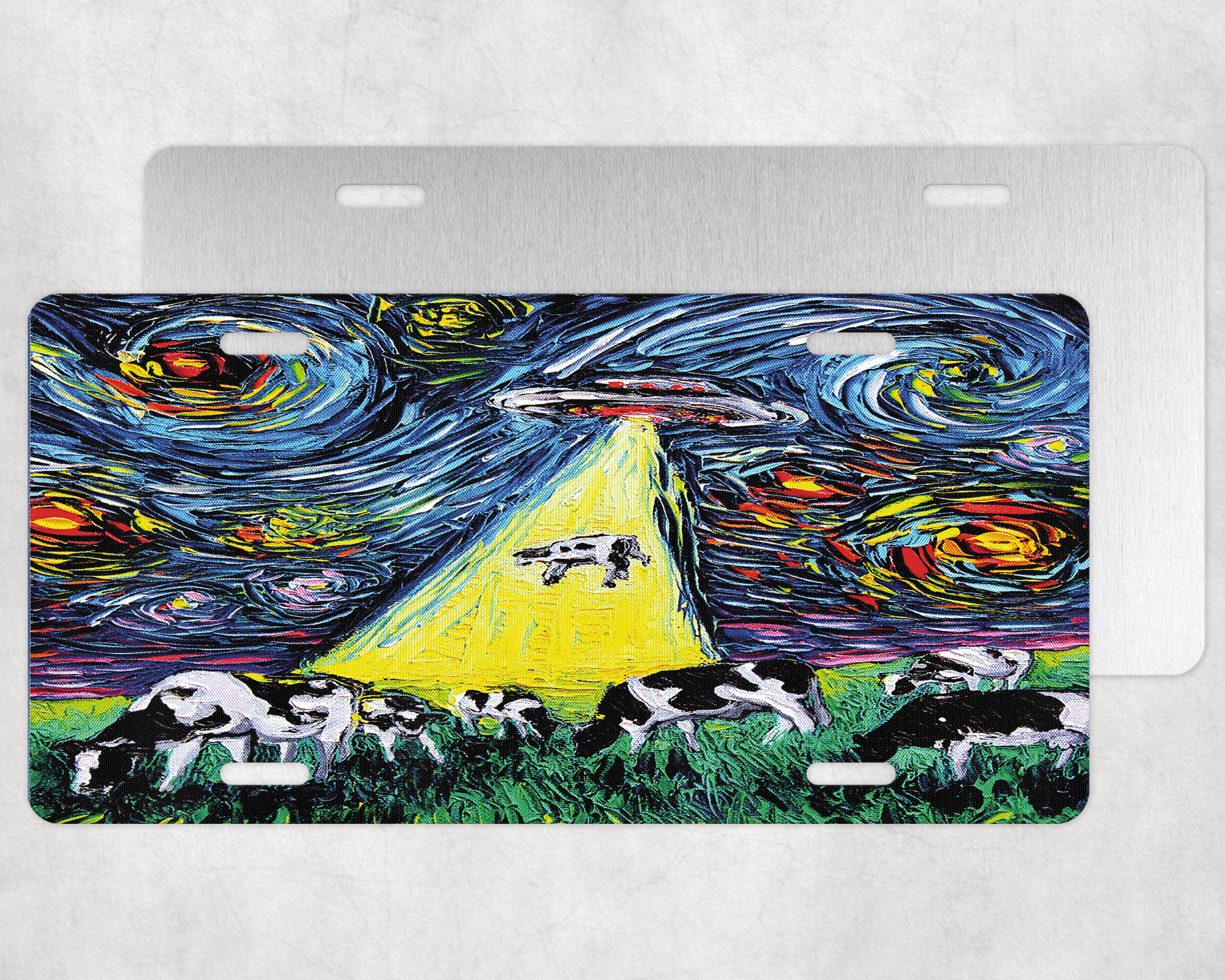 Alien Abduction Van Gogh Style License Plate Mockup