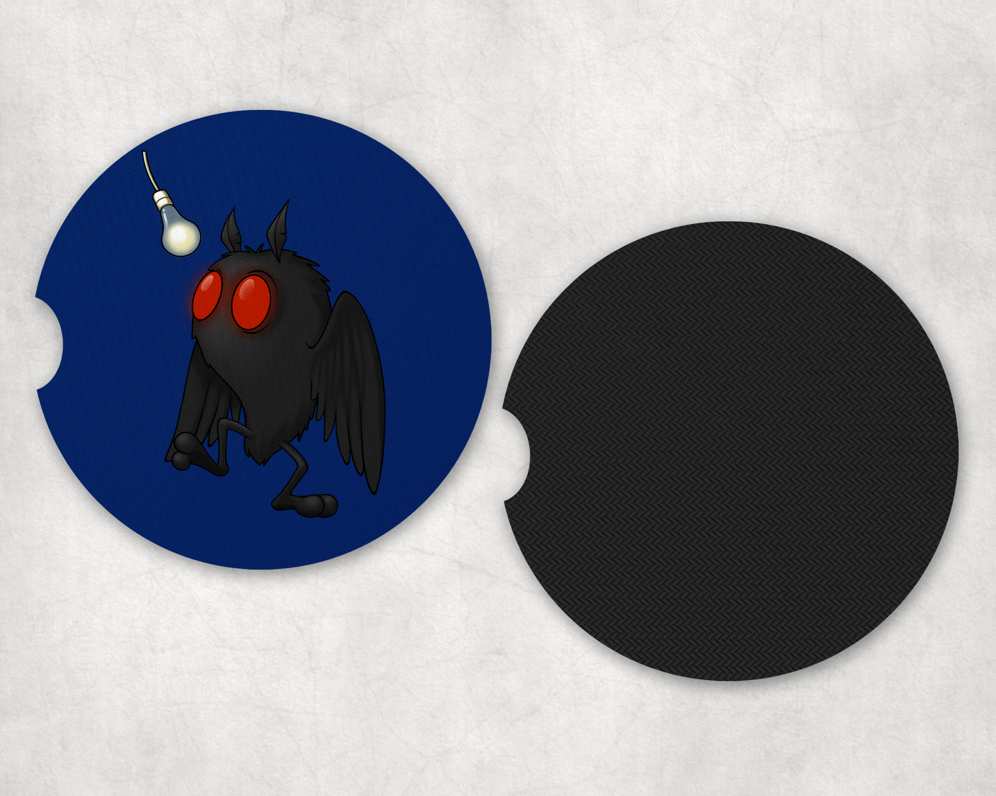 Lightbulb Mothman Car Coasters Mockup