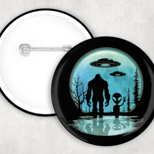 Bigfoot & Alien Silhouette Button Mockup