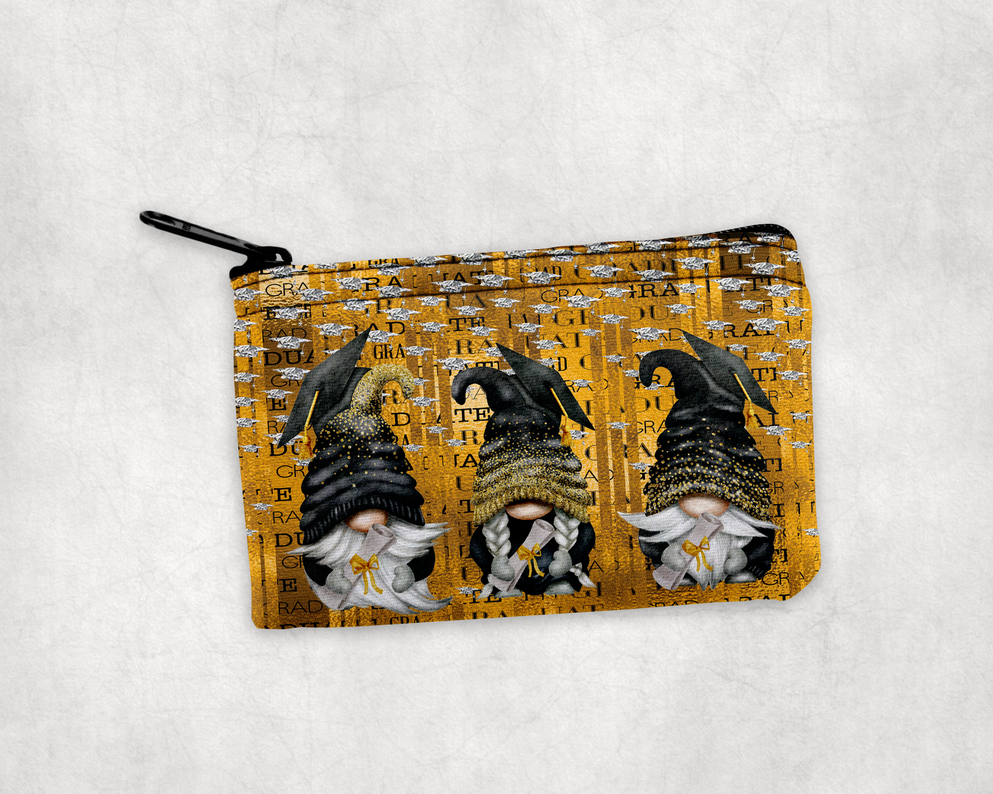 Gnome Grads Zipper Pouch- black