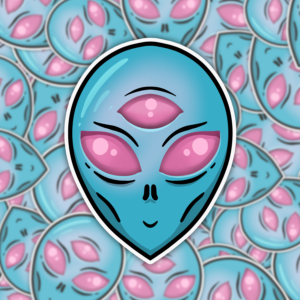 Three-Eyed Alien Face Sticker Mockup