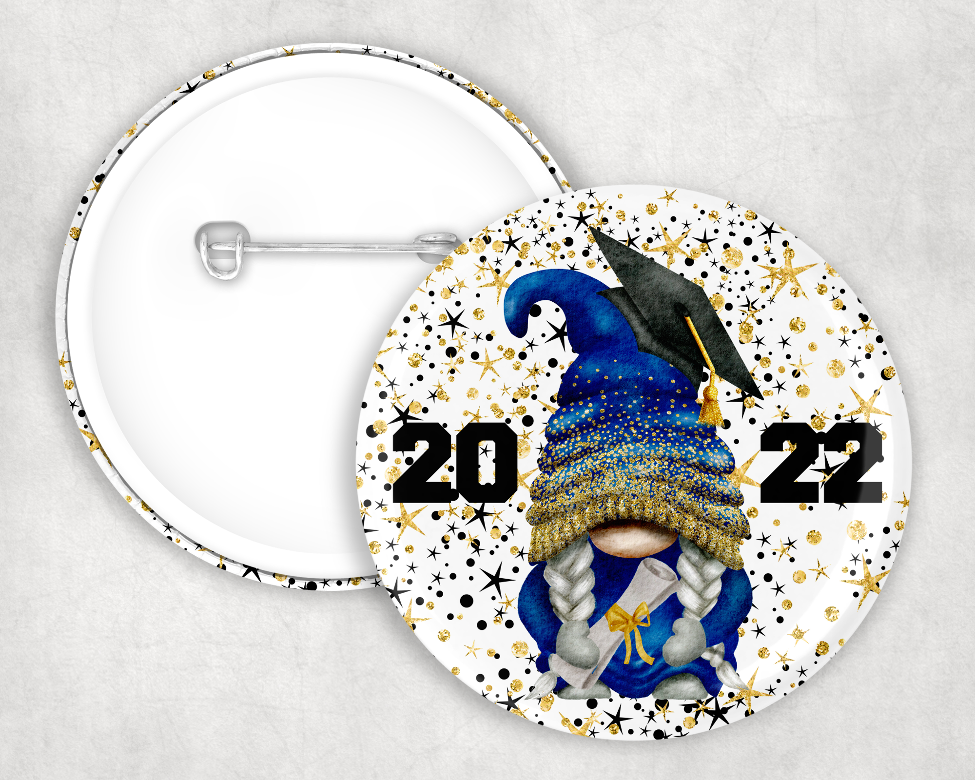 Grad Gal Gnome Button- blue