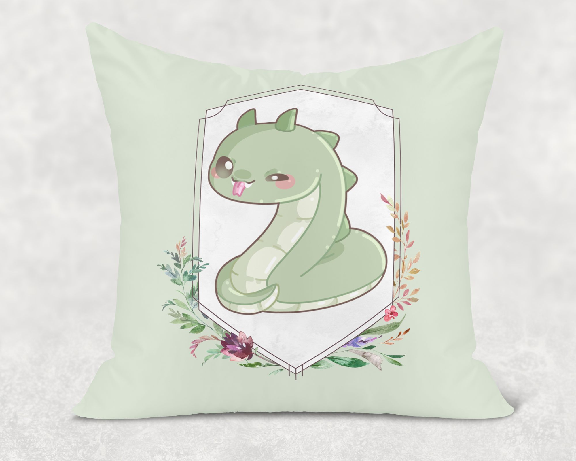 Chibi Basilisk Throw Pillow Cover Mockup