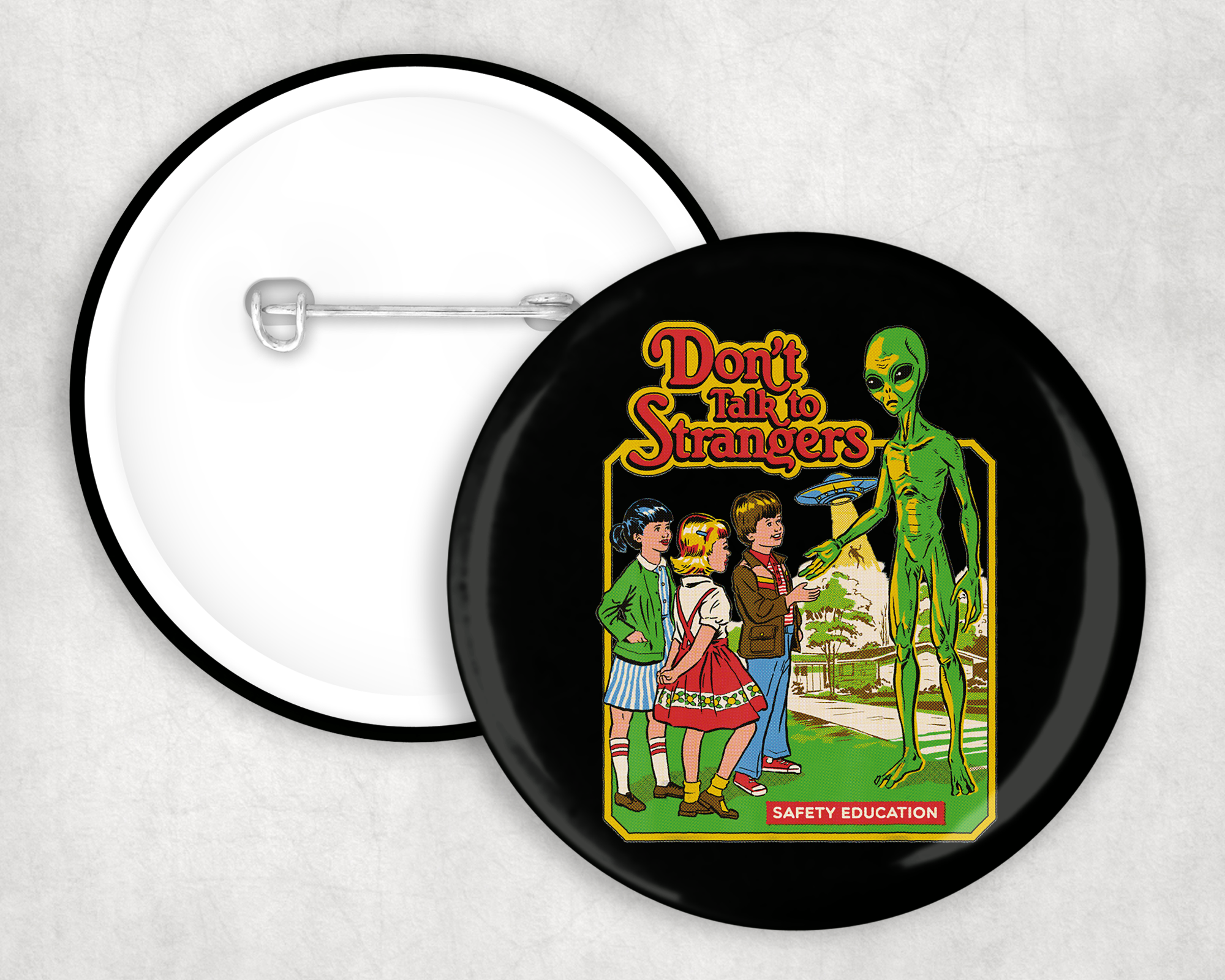 Don't Talk To Strangers Button Mockup