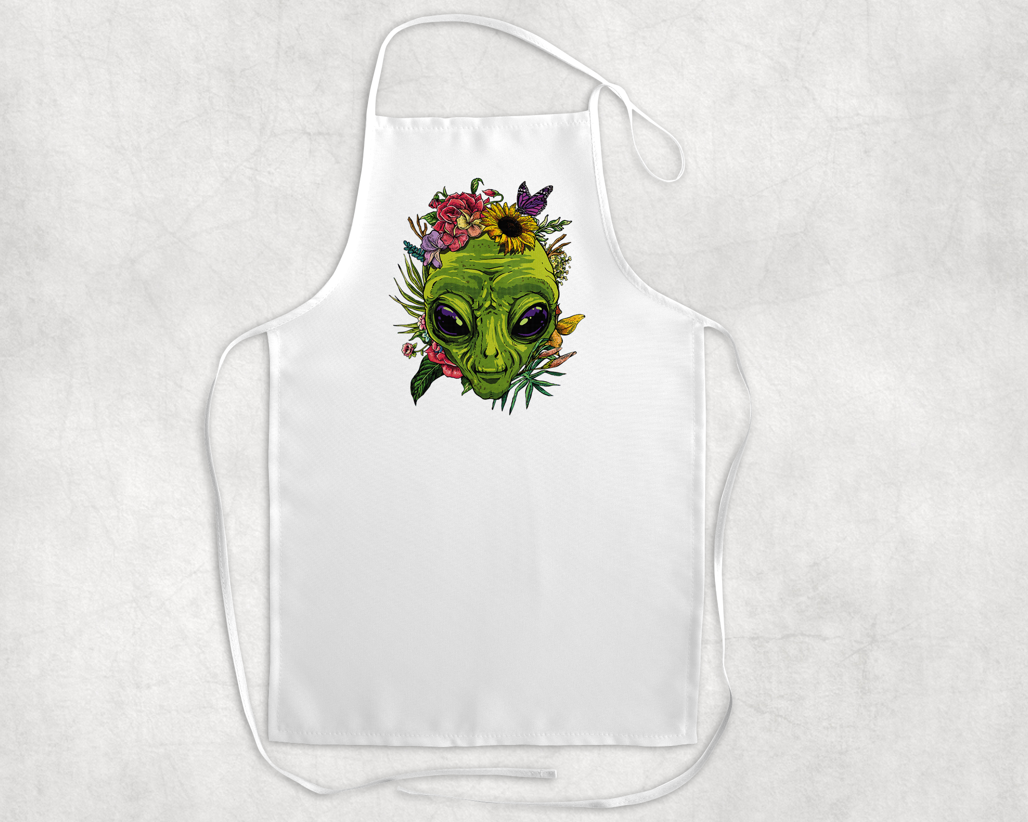 Floral Alien Face Apron Mockup