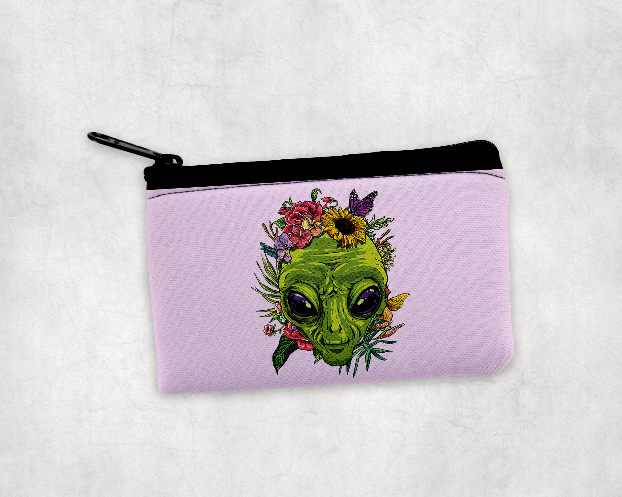 Floral Alien Face Zipper Pouch Mockup