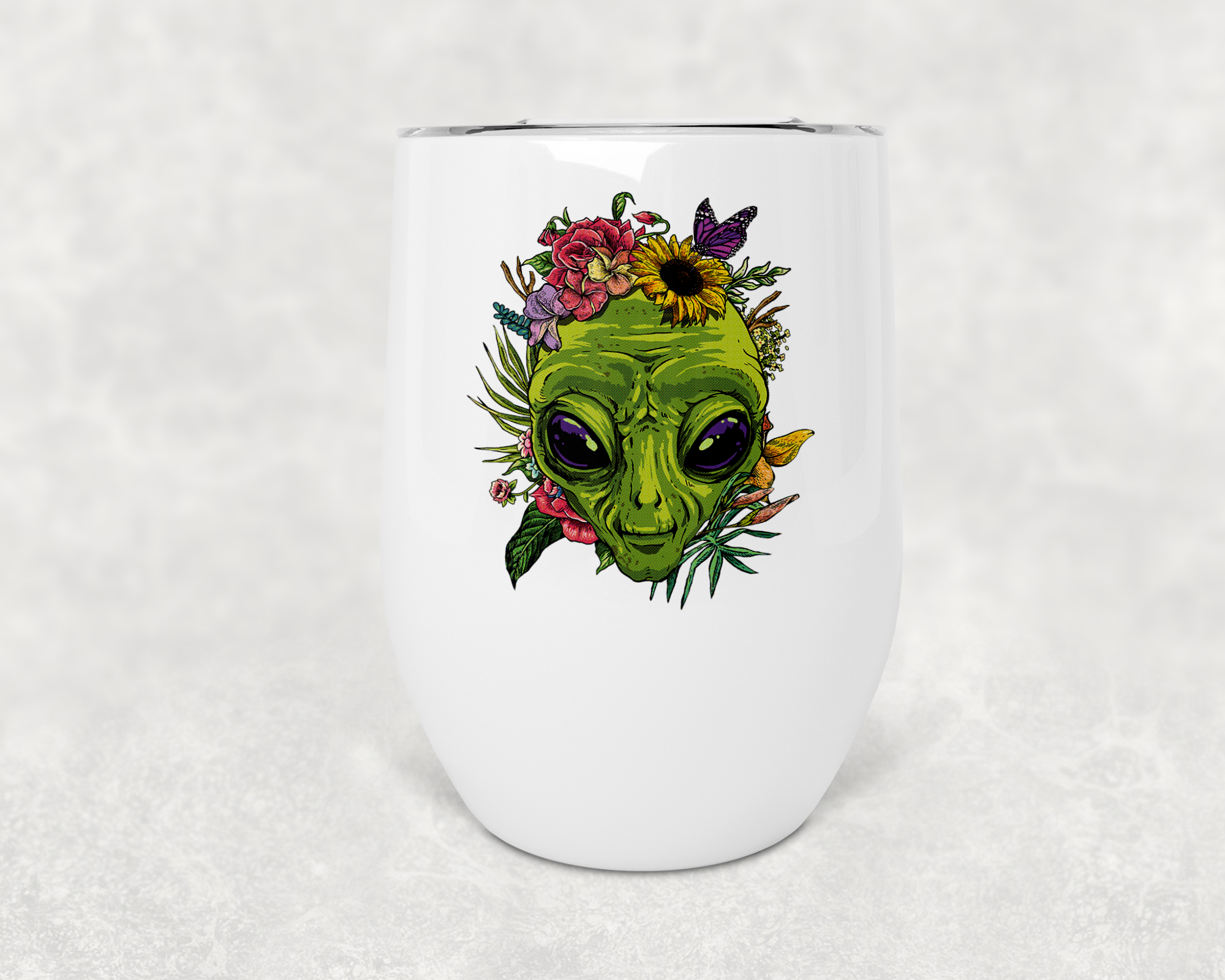 Floral Alien Face Wine Tumbler Mockup