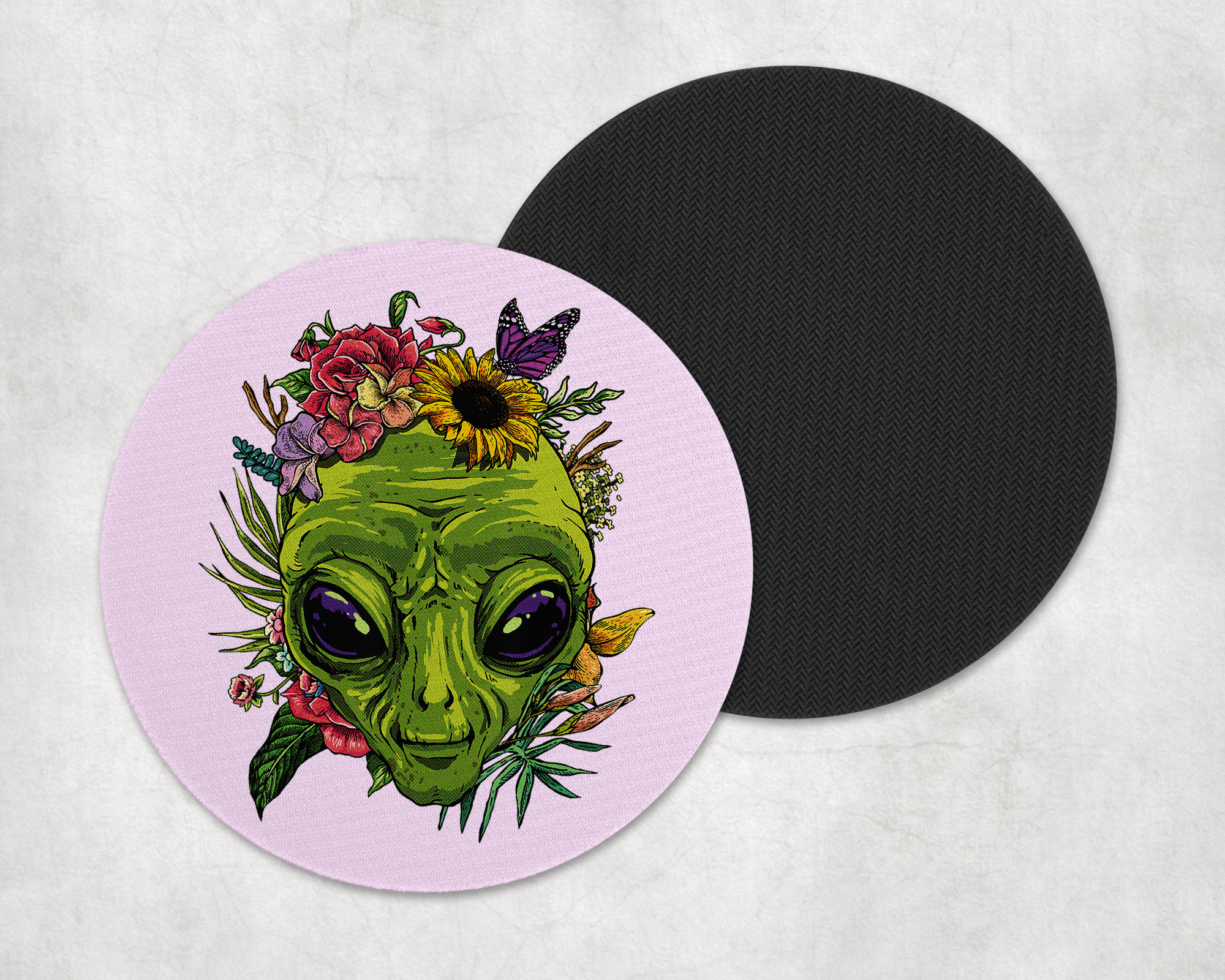 Floral Alien Coasters Mockup