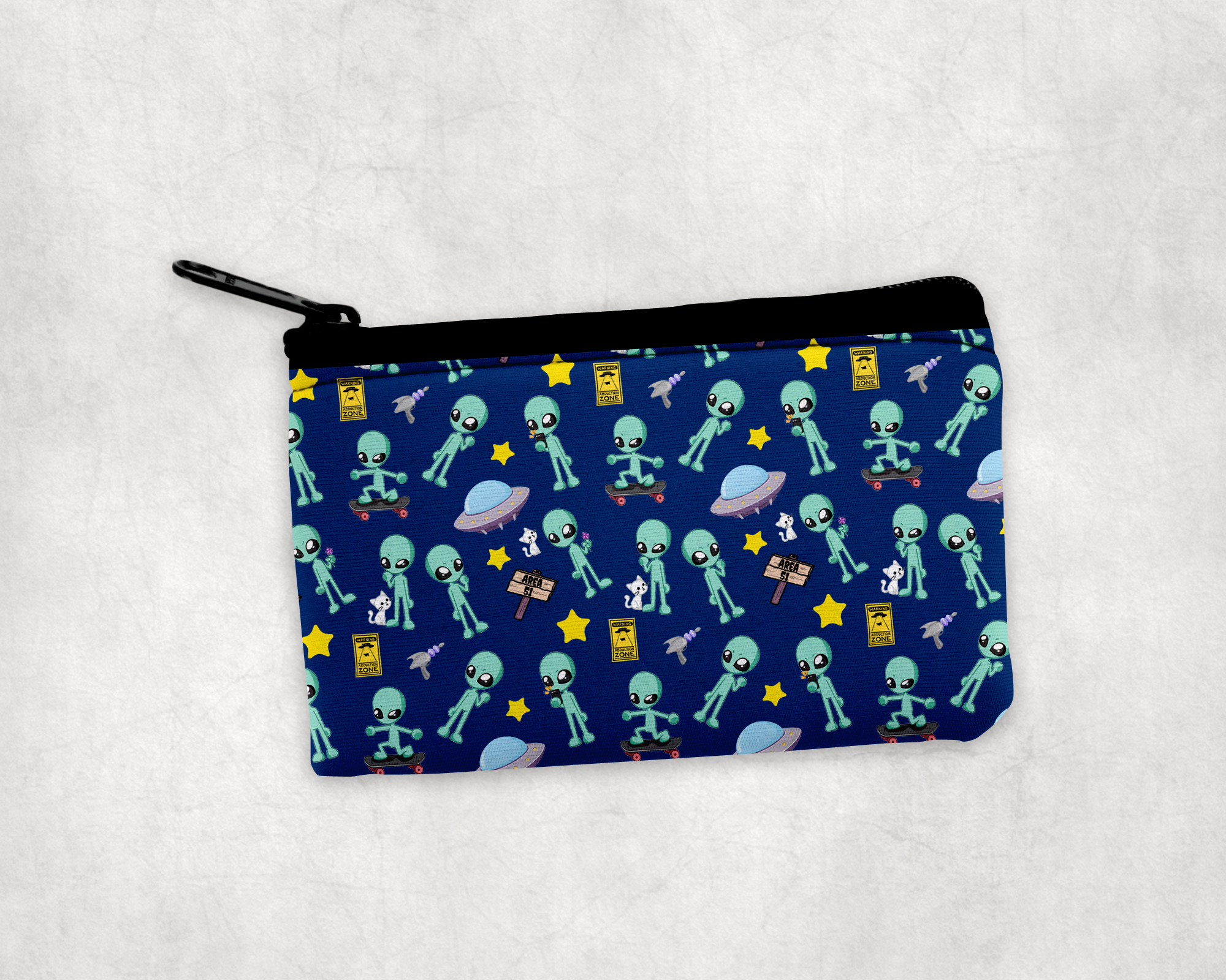 Wizard Craft's Alien Pattern Zipper Pouch Mockup