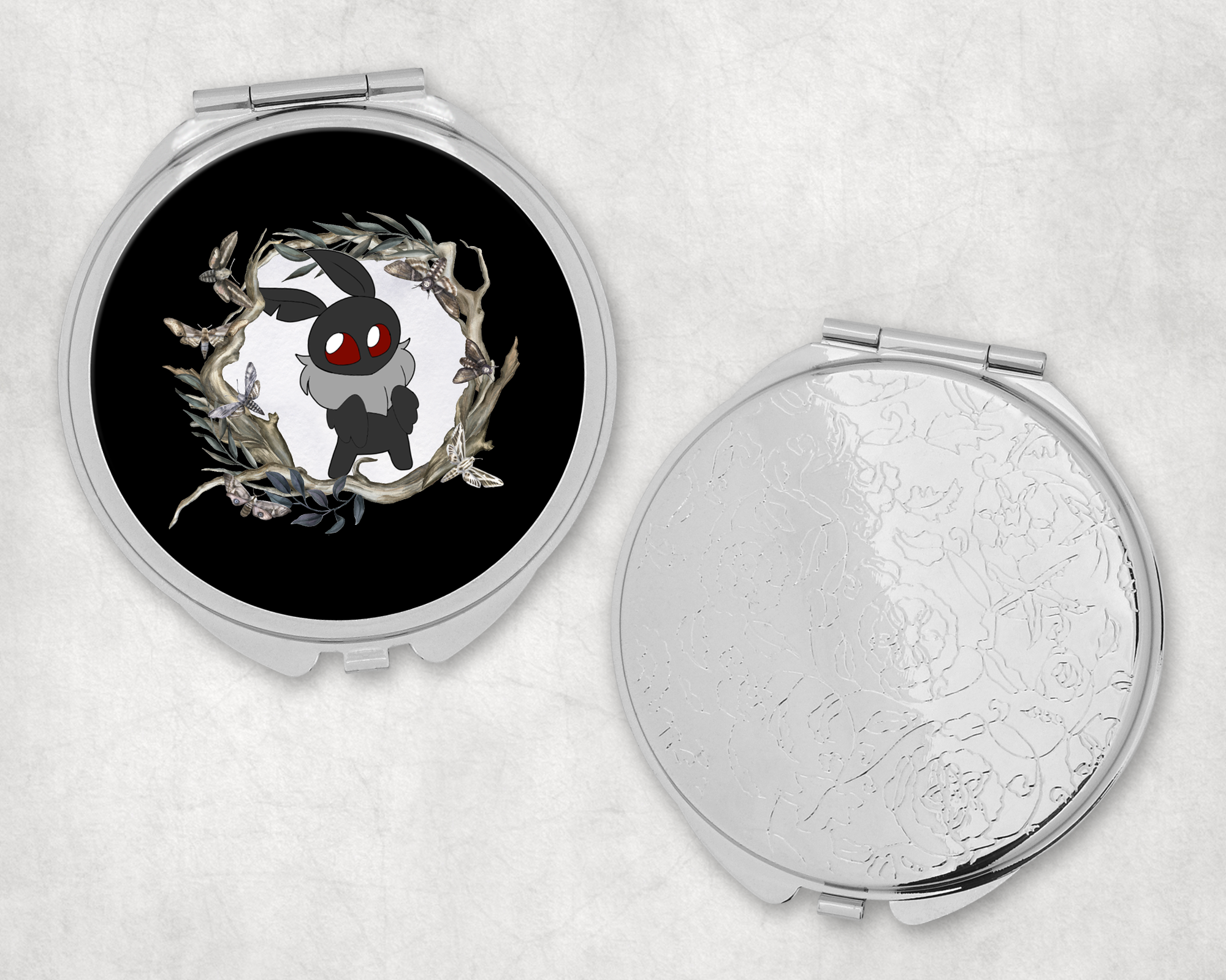 Kawaii Mothman Mirror Compact Mockup