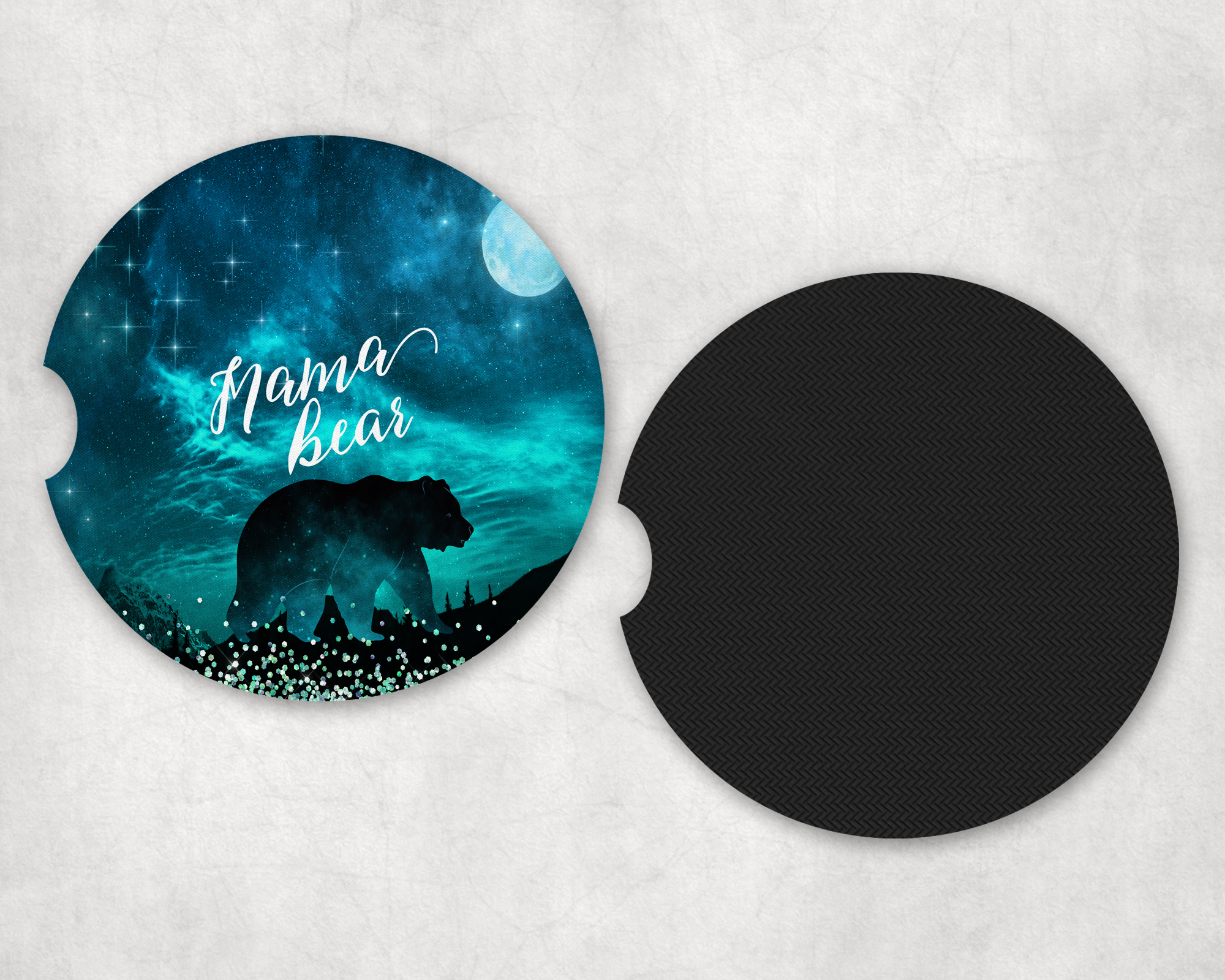 Night Sky Mama Bear Car Coasters Mockup