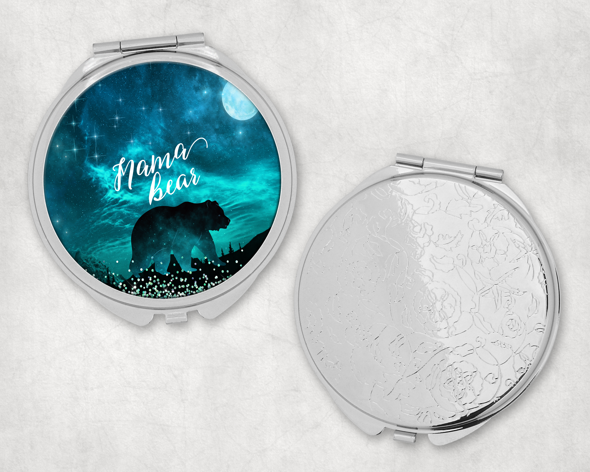 Night Sky Mama Bear Mirror Compact Mockup