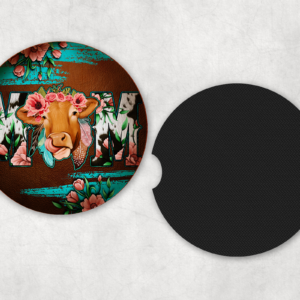 Mom Heifer Car Coasters Mockup