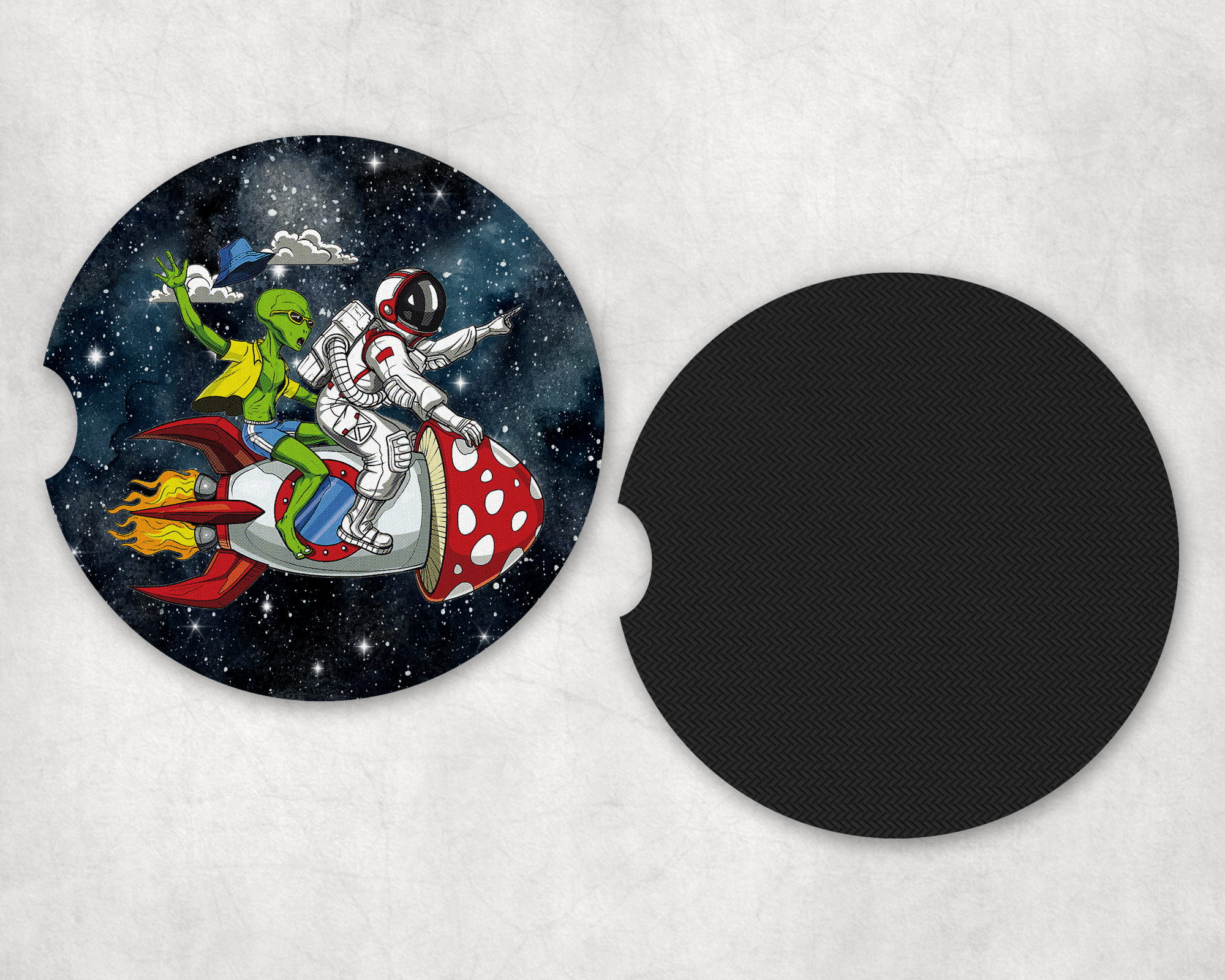 Mushroom Rocket Ride Car Coasters Mockup