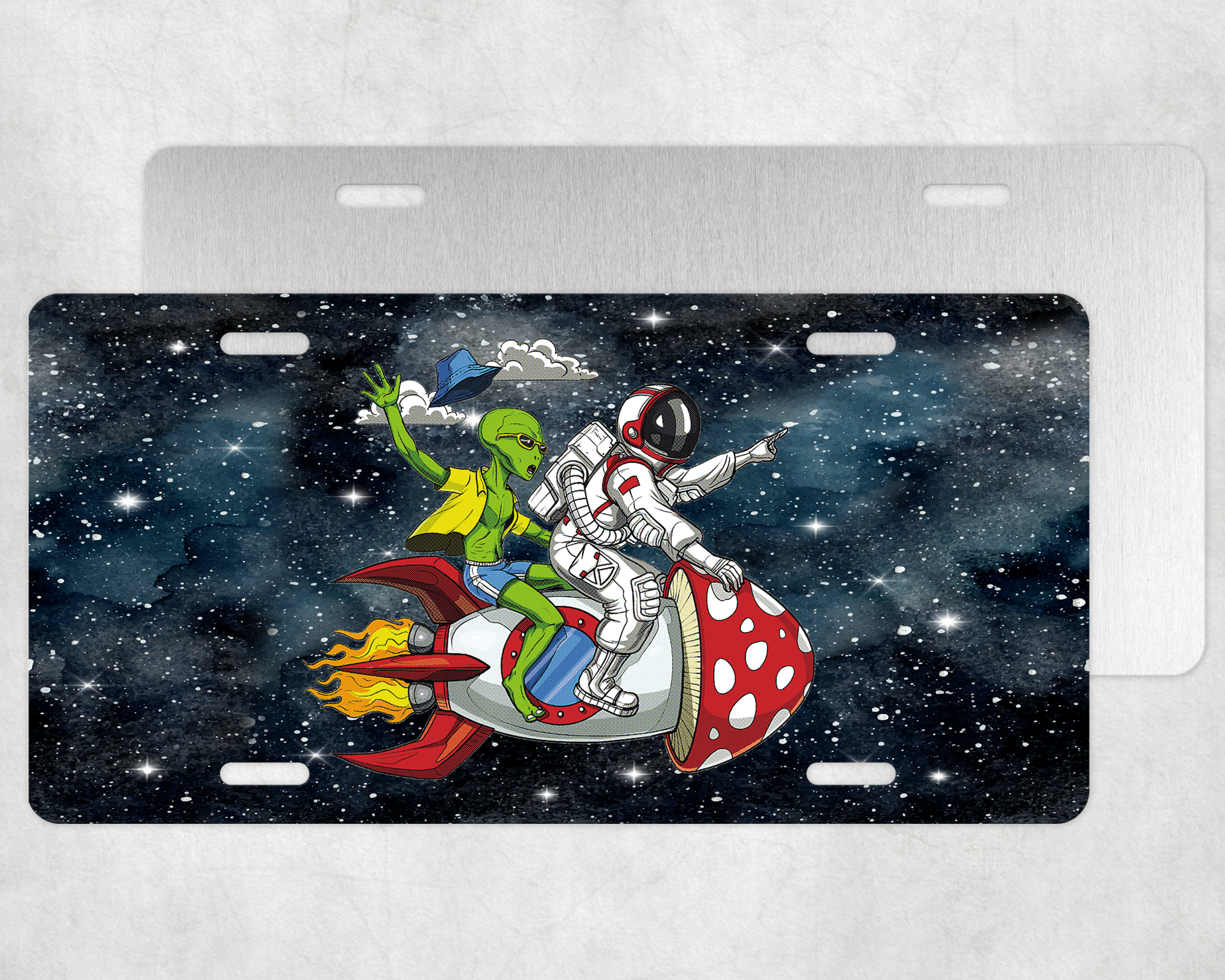 Mushroom Rocket Ride License Plate Mockup