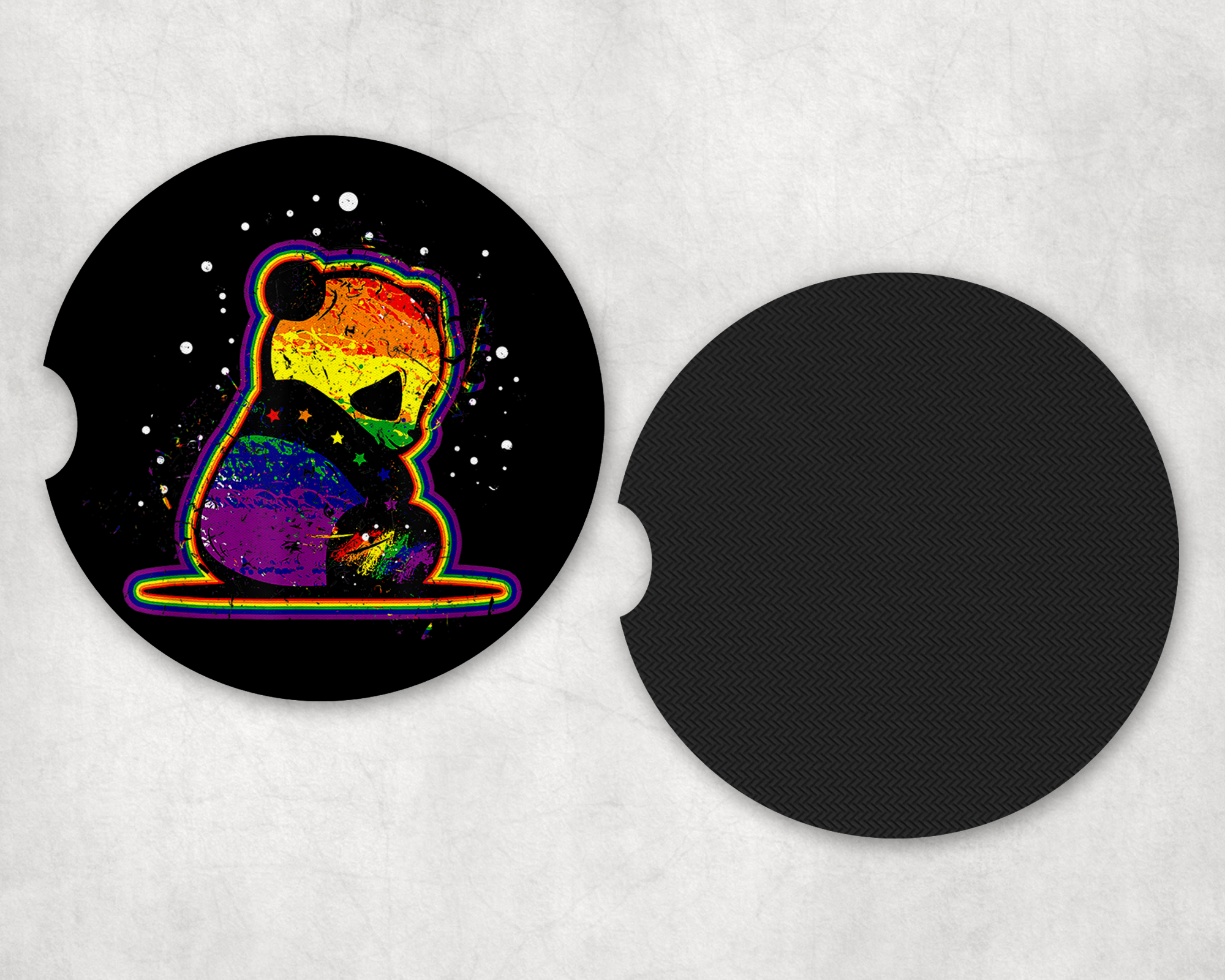 Rainbow Panda Car Coasters Mockup