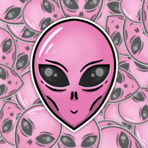 Pink Alien Face Sticker Mockup