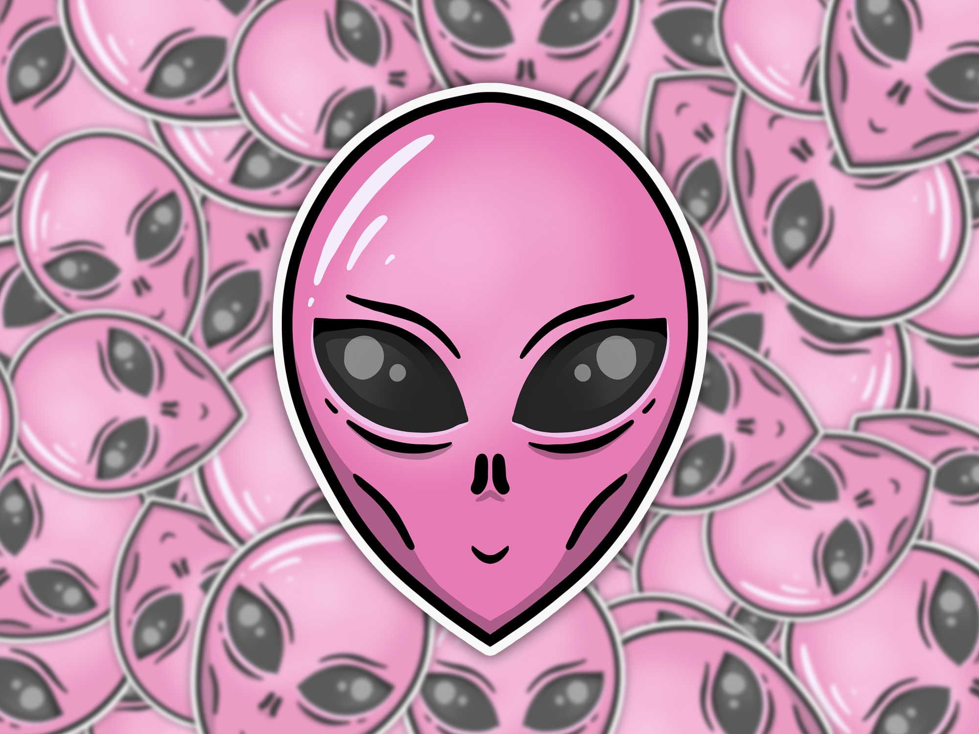 Pink Alien Face Sticker Mockup