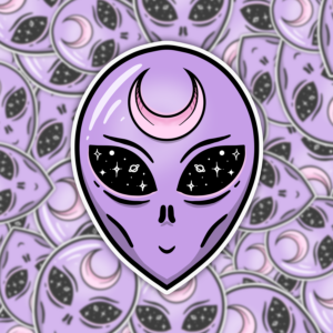 Purple Crescent Alien Face Sticker Mockup