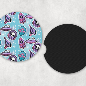 Pastel Alien Pattern Car Coasters Mockup