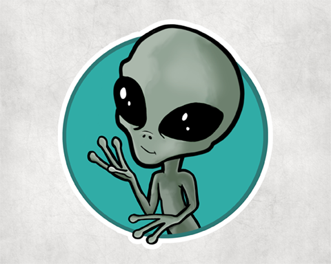 Waving Alien Sticker Mockup
