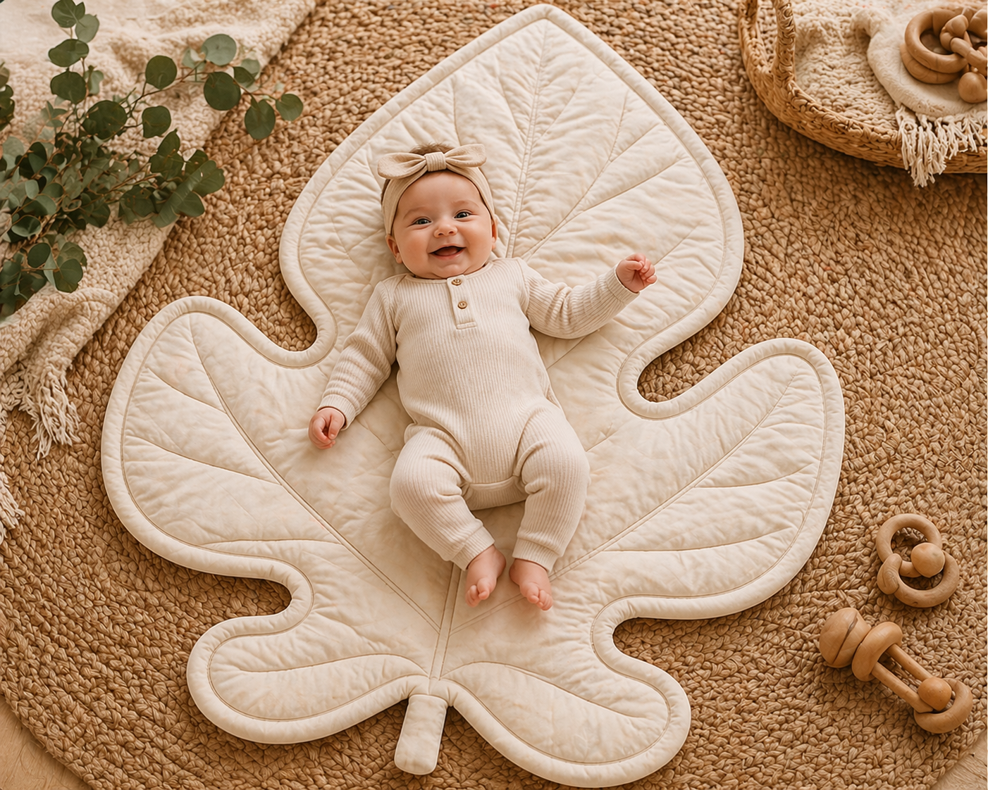 White Mulberry Leaf Blanket / Play Mat Mockup