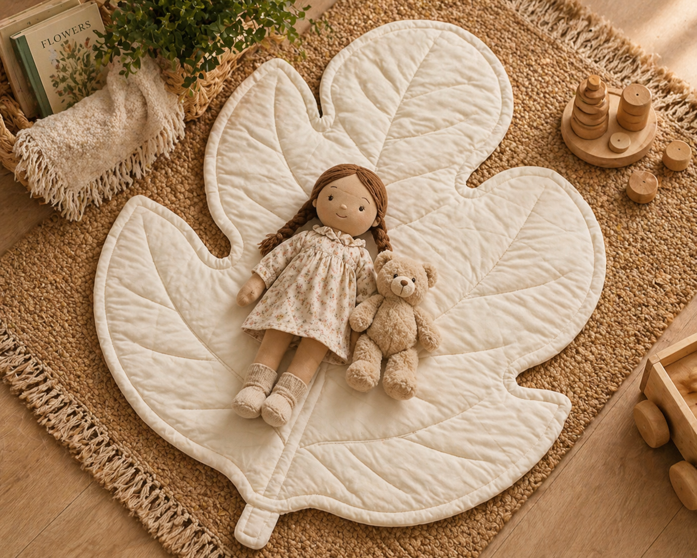 White Mulberry Leaf Doll Blanket/Play Mat