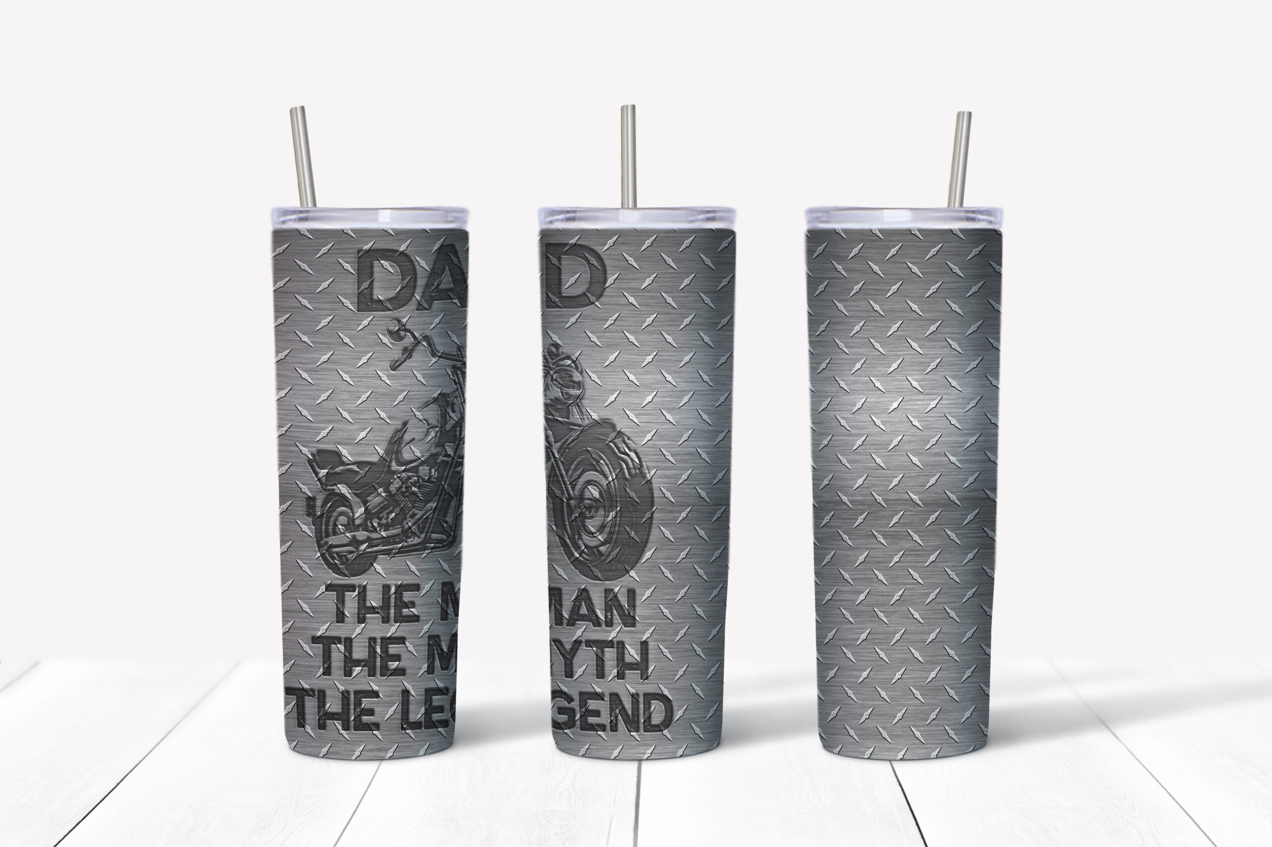 Dad The Man w/Motorcycle- Metal Diamond Tumbler Mockup