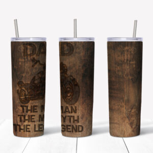 Dad The Man w/Motorcycle- Wood Burn Tumbler Mockup