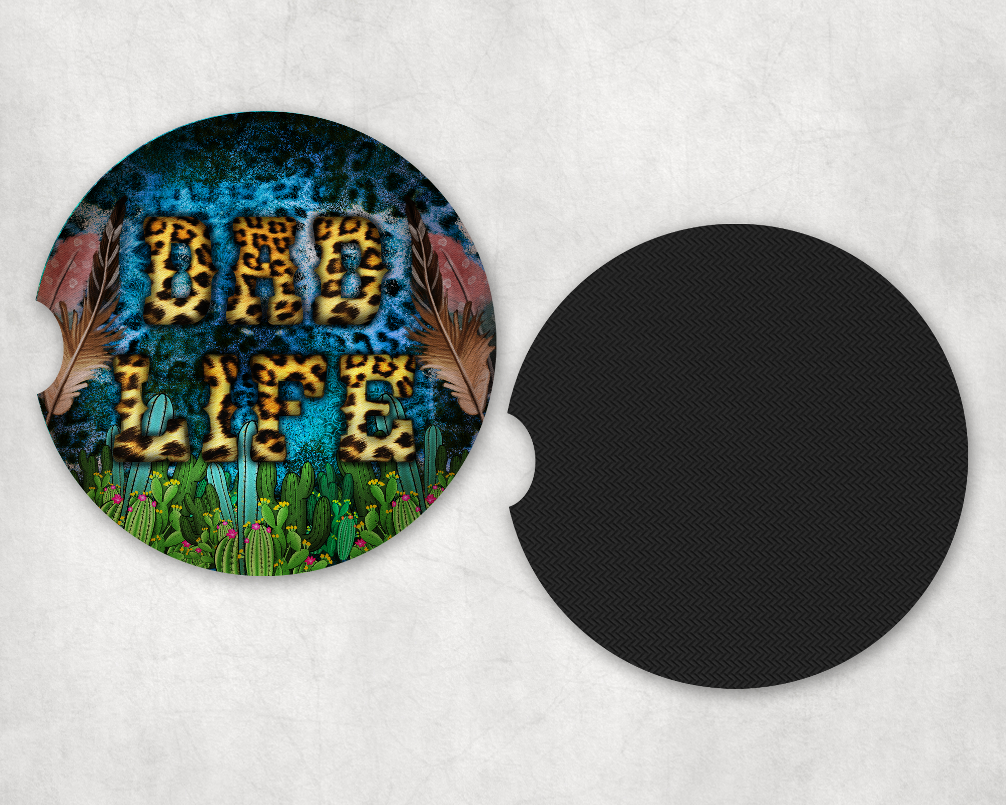 Dad Life Leopard Print Car Coasters Mockup