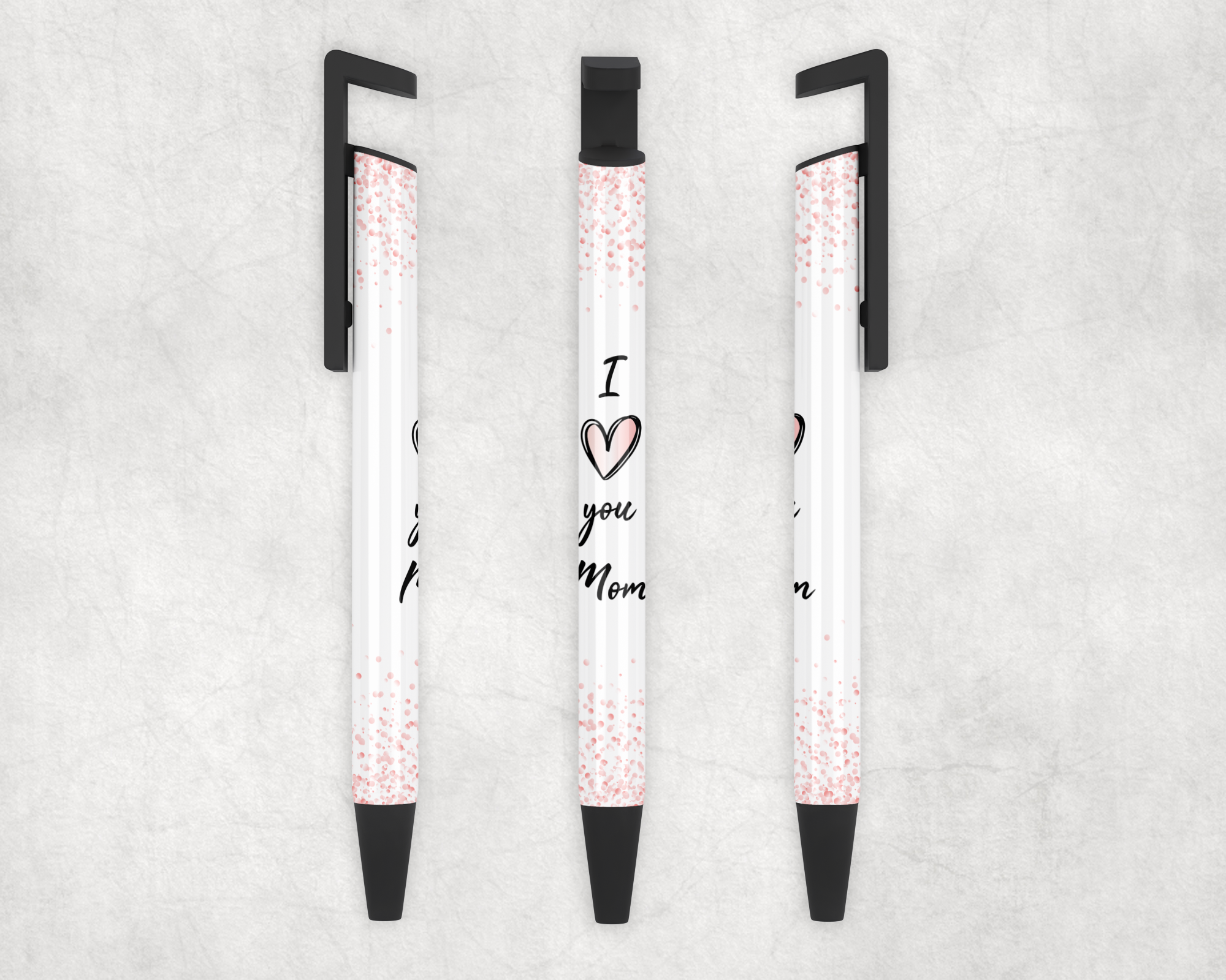 I Heart You Mom Pink Sprinkled Ballpoint Pen Mockup