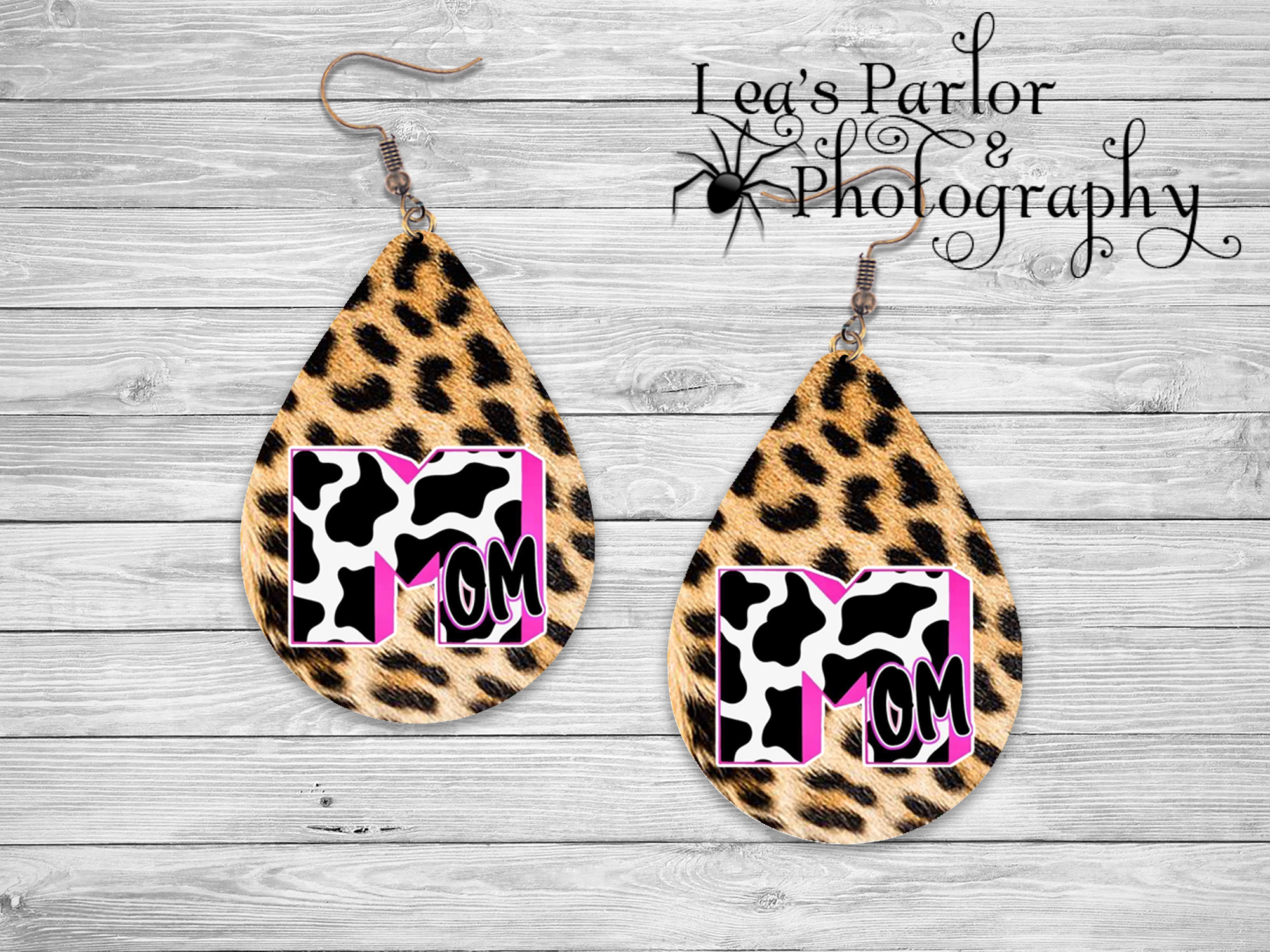Mom Cheetah Print Teardrop Earrings Mockup