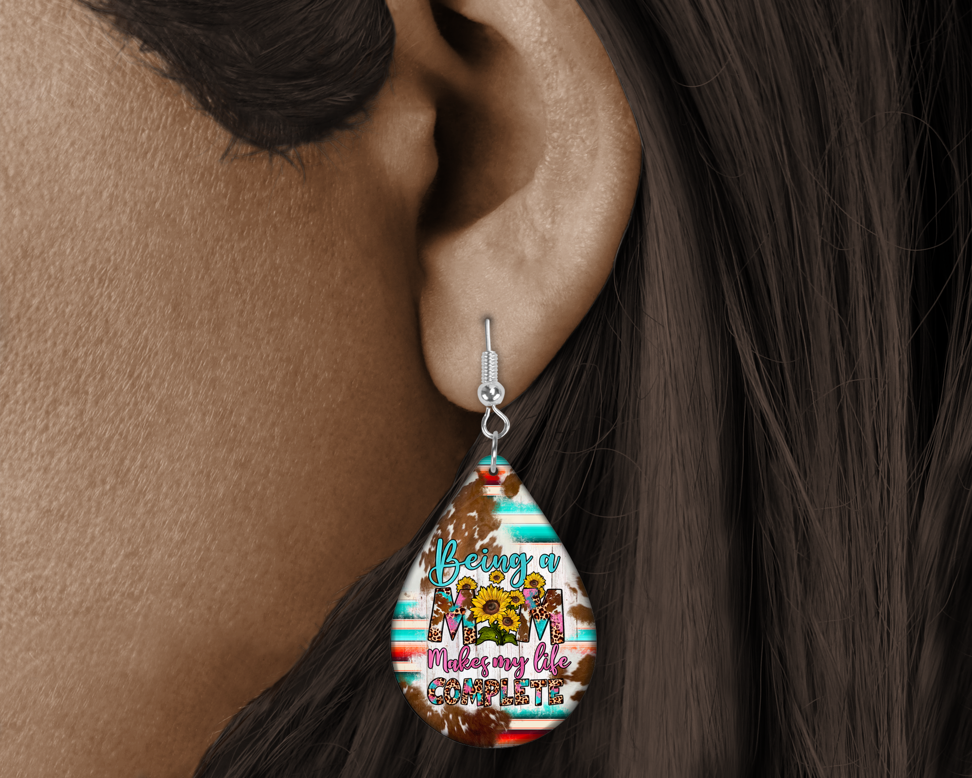 Being A Mom Teardrop Earrings Mockup