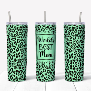 World's Best Mom Cheetah Print Tumbler- mint Mockup