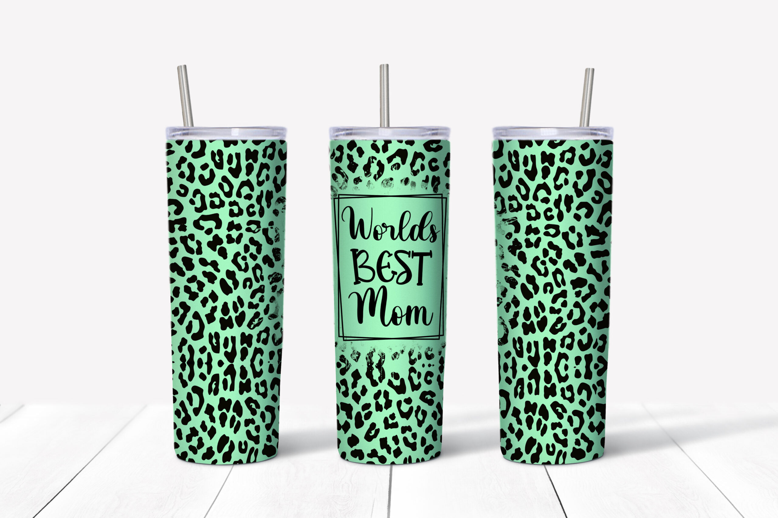 World's Best Mom Cheetah Print Tumbler- mint Mockup