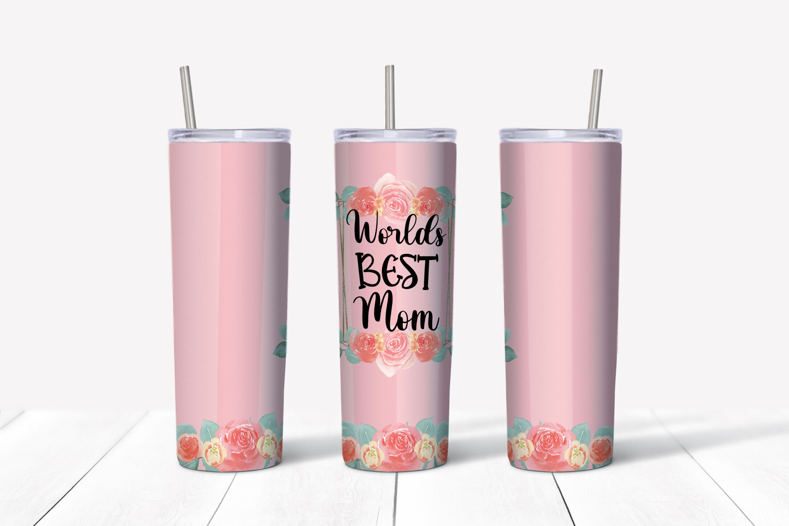 World's Best Mom Floral Tumbler- pink Mockup